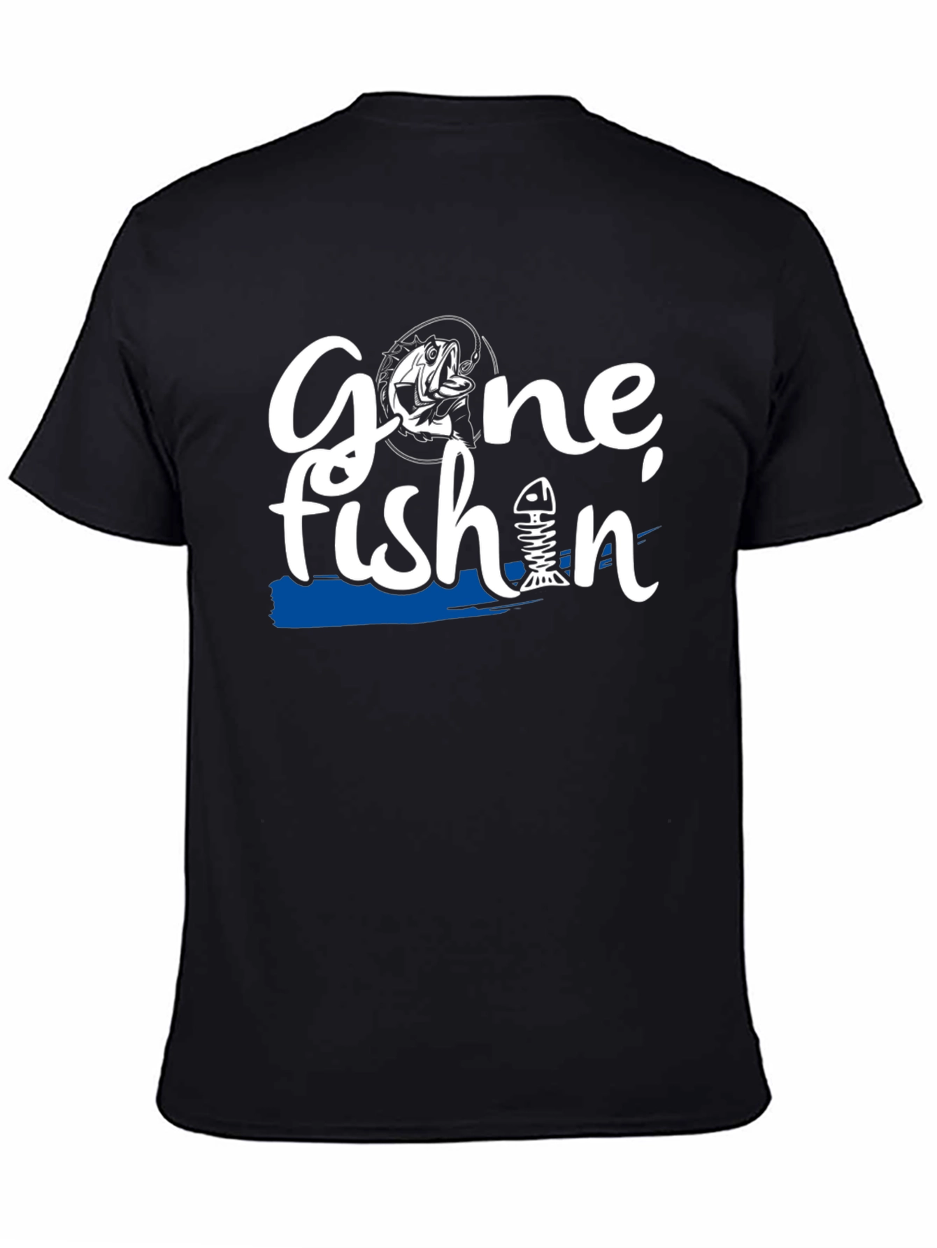 Gone Fishin Black Graphic T-Shirt