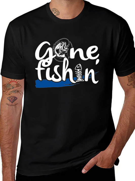 Gone Fishin Black Graphic T-Shirt