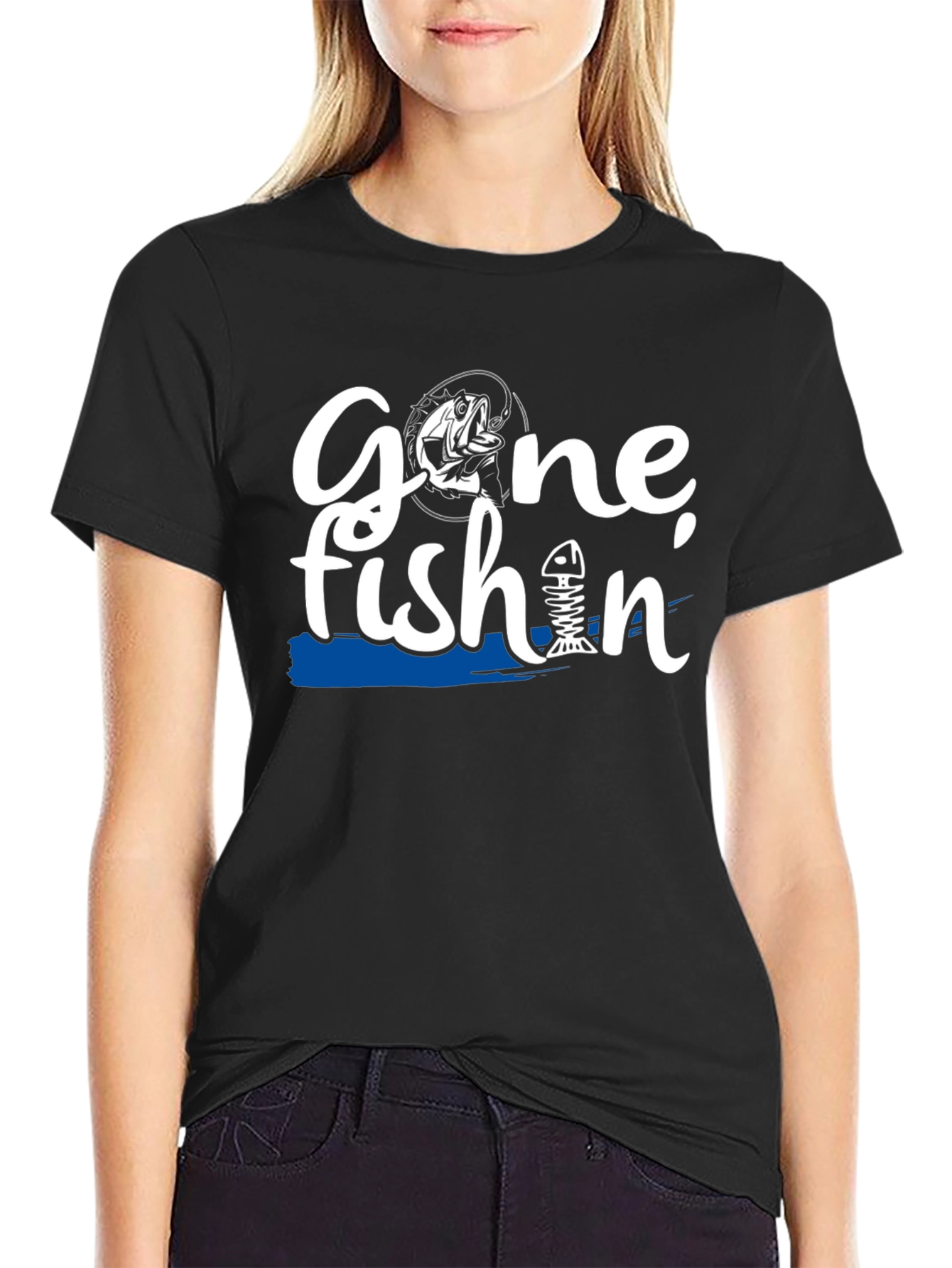 Gone Fishin Black Graphic T-Shirt