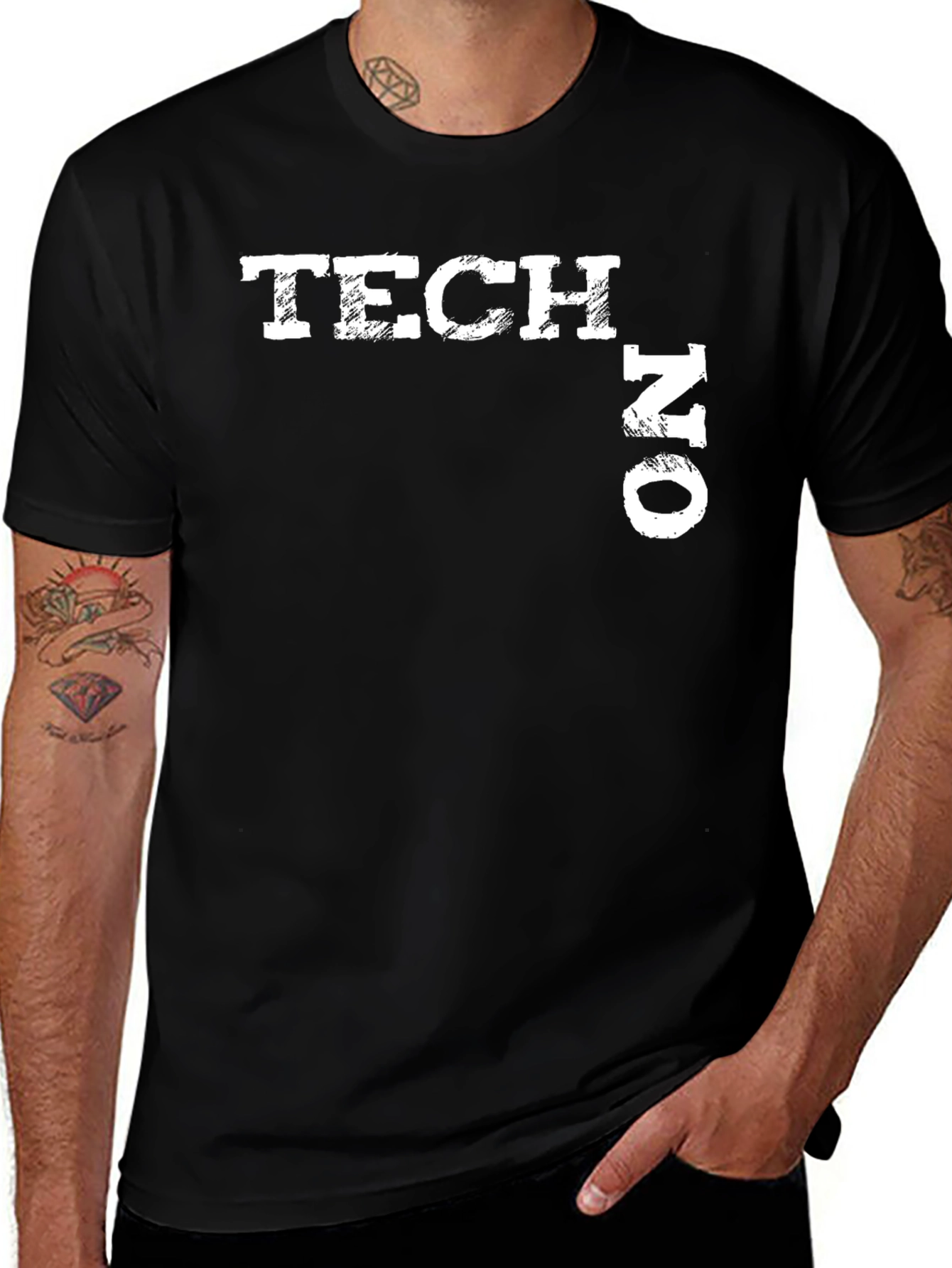 Tech No Distressed Graphic Tee - Black