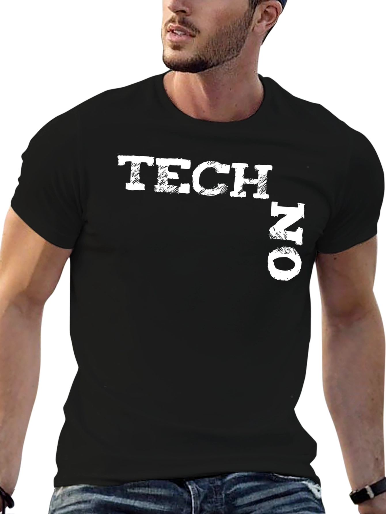 Tech No Distressed Graphic Tee - Black