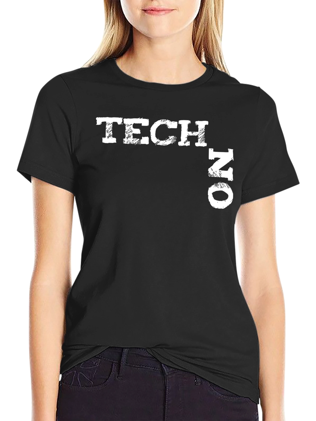 Tech No Distressed Graphic Tee - Black