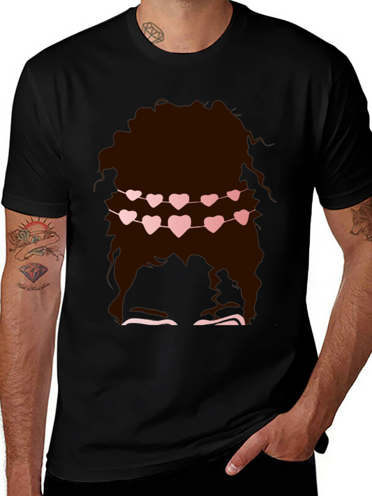 Messy Bun Heart Garland Graphic Tee - Valentines Style