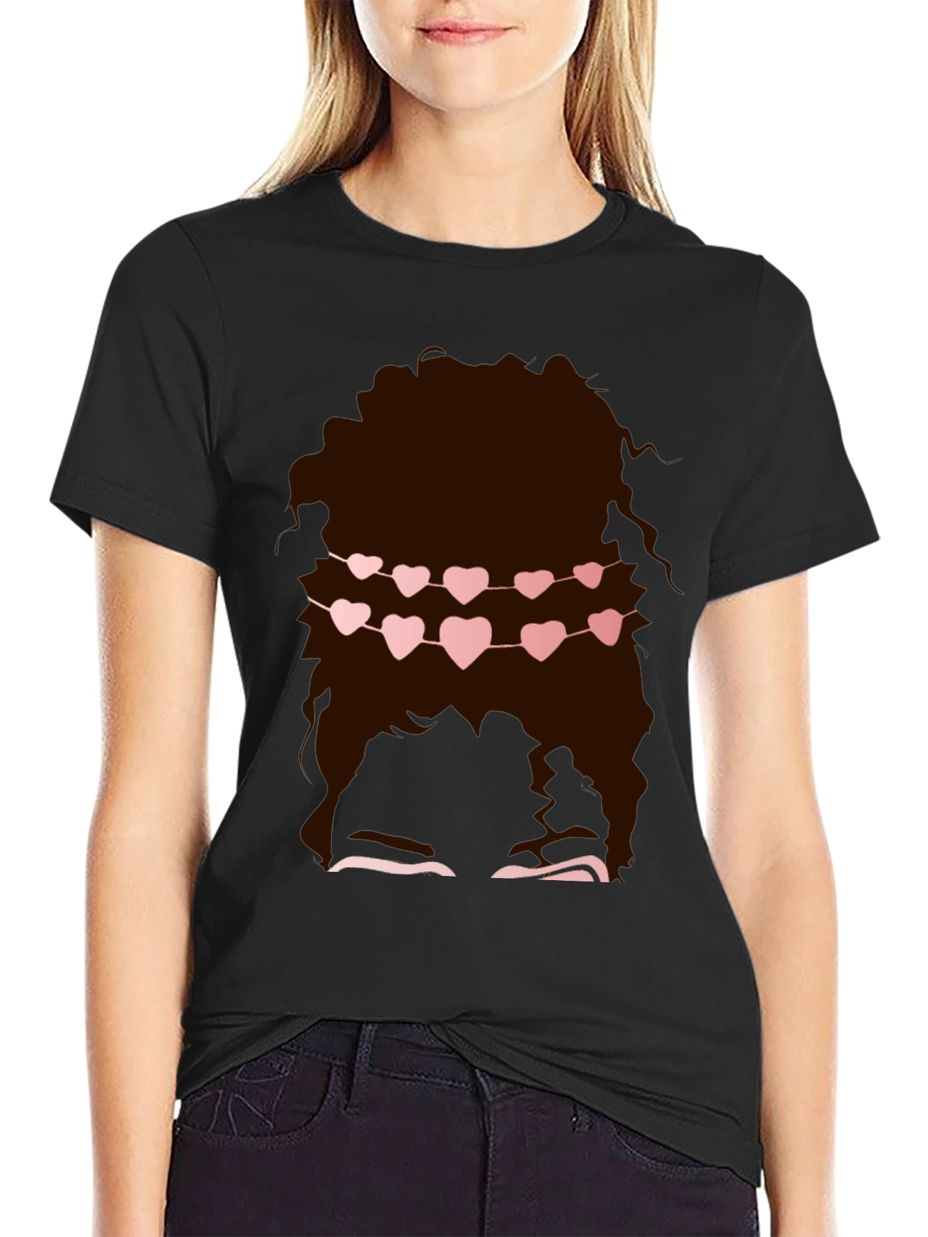 Messy Bun Heart Garland Graphic Tee - Valentines Style