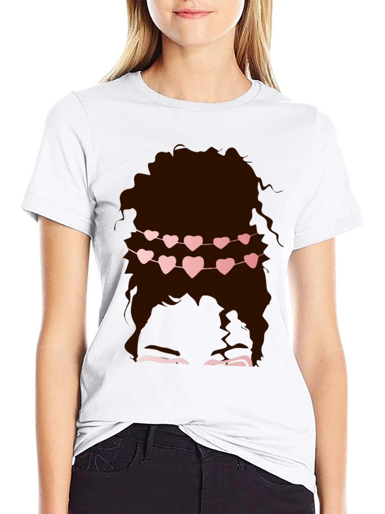 Messy Bun Heart Garland Graphic Tee - Valentines Style