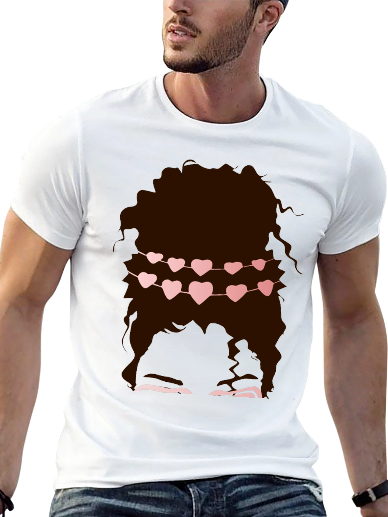 Messy Bun Heart Garland Graphic Tee - Valentines Style