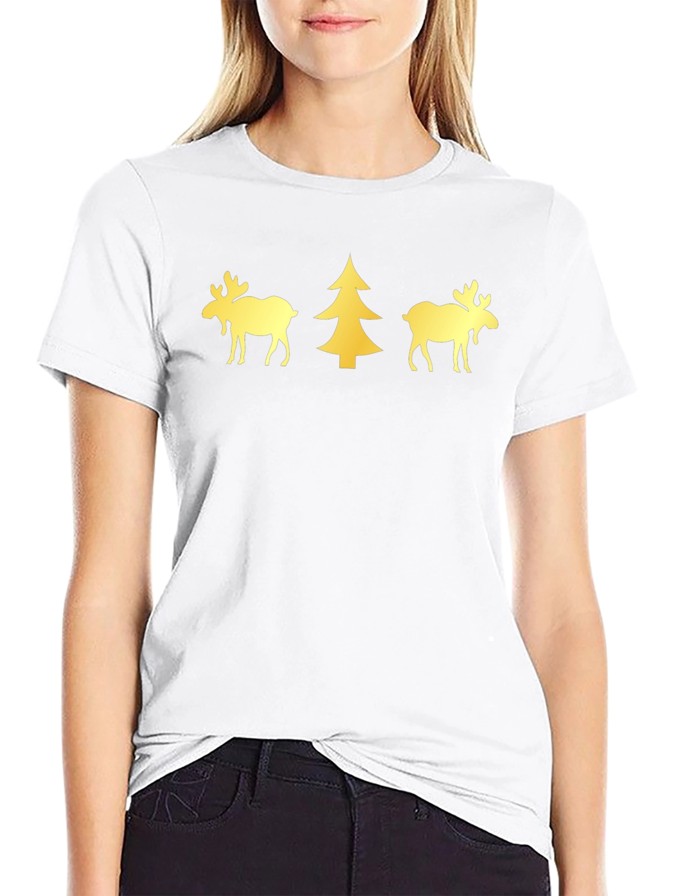 Festive Moose & Tree Graphic Tee - Black