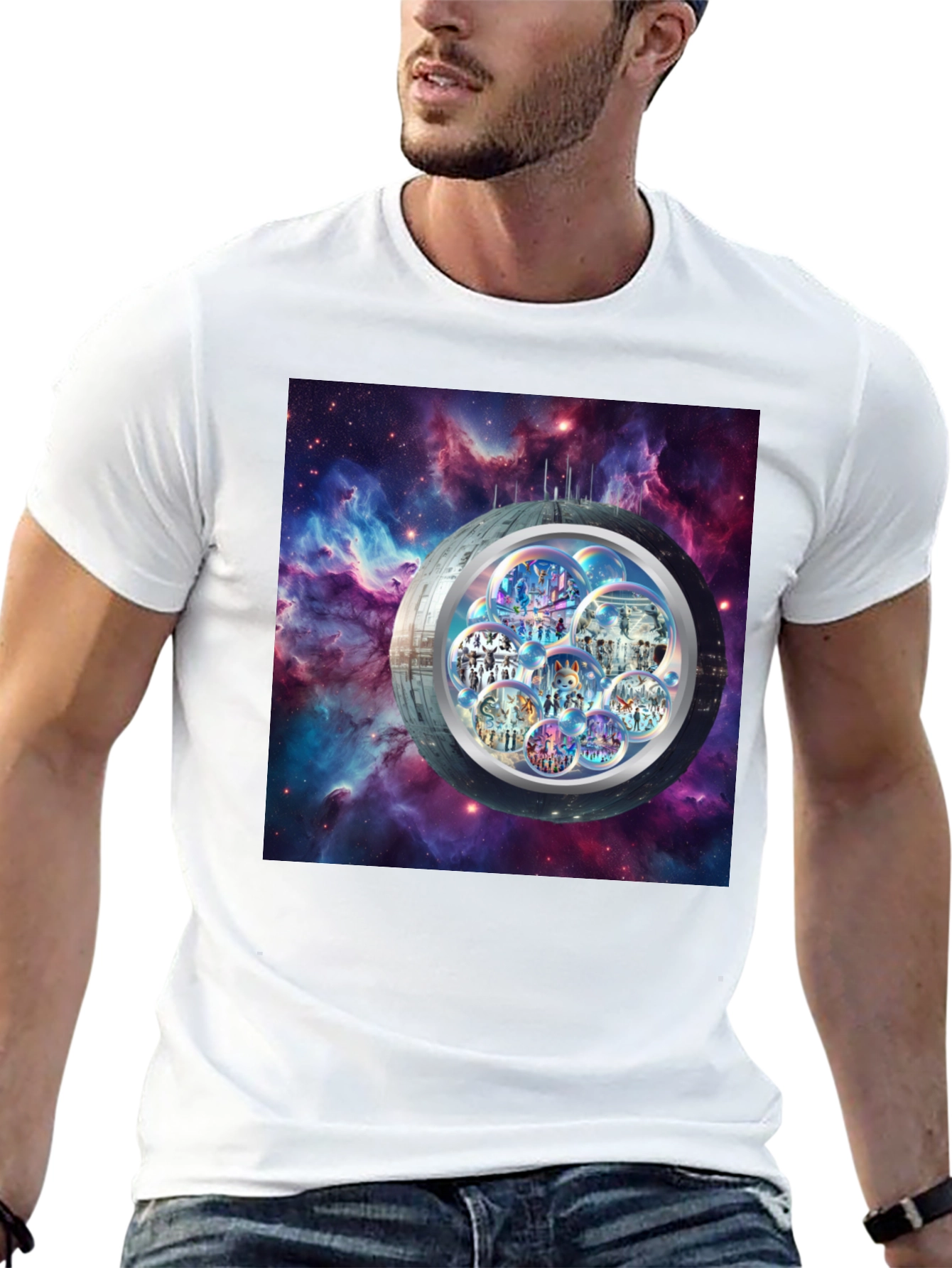 Galaxy Bubble World Black T-Shirt