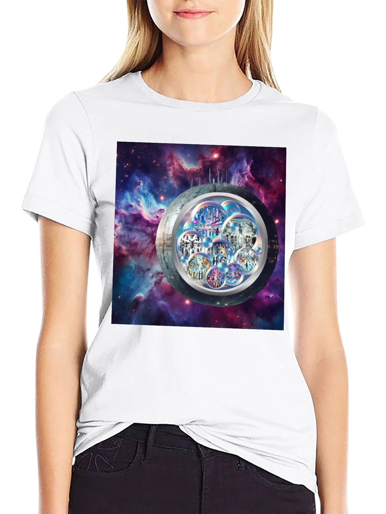 Galaxy Bubble World Black T-Shirt