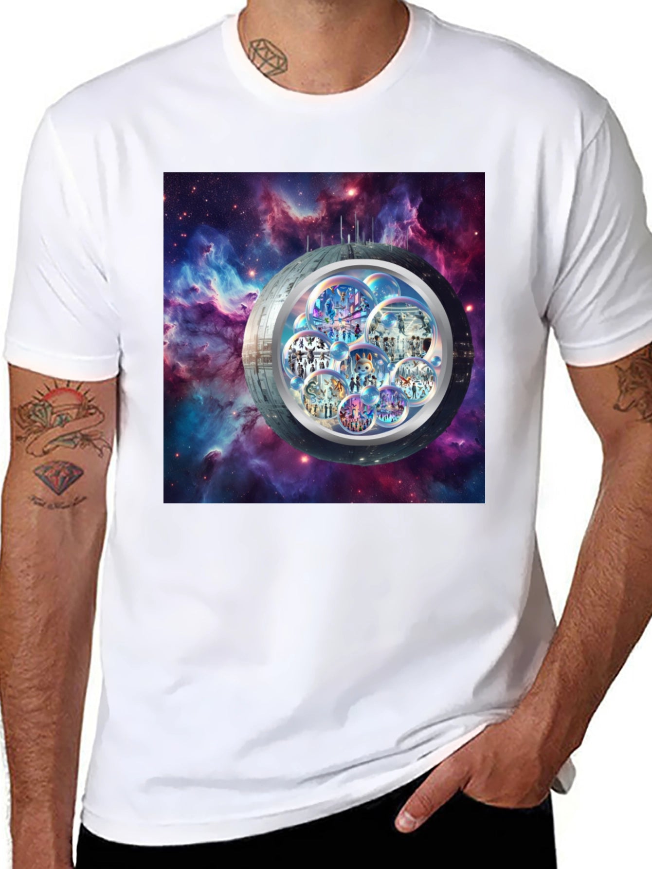 Galaxy Bubble World Black T-Shirt