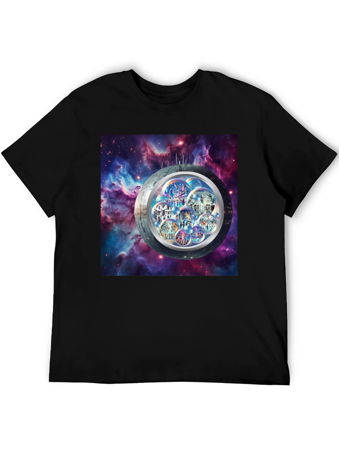 Galaxy Bubble World Black T-Shirt