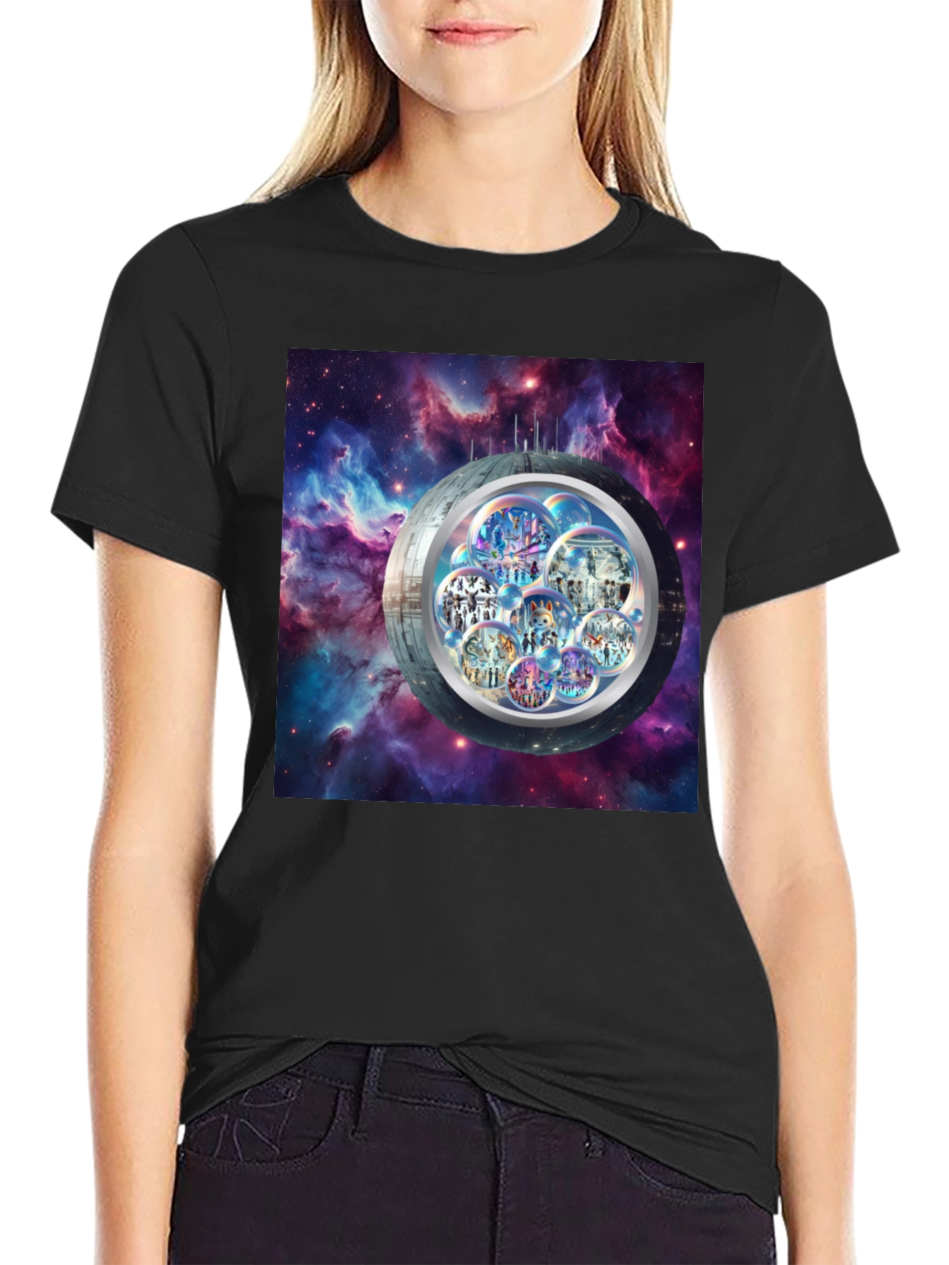 Galaxy Bubble World Black T-Shirt