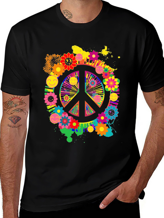 Groovy Peace Sign Graphic Tee - Retro Style