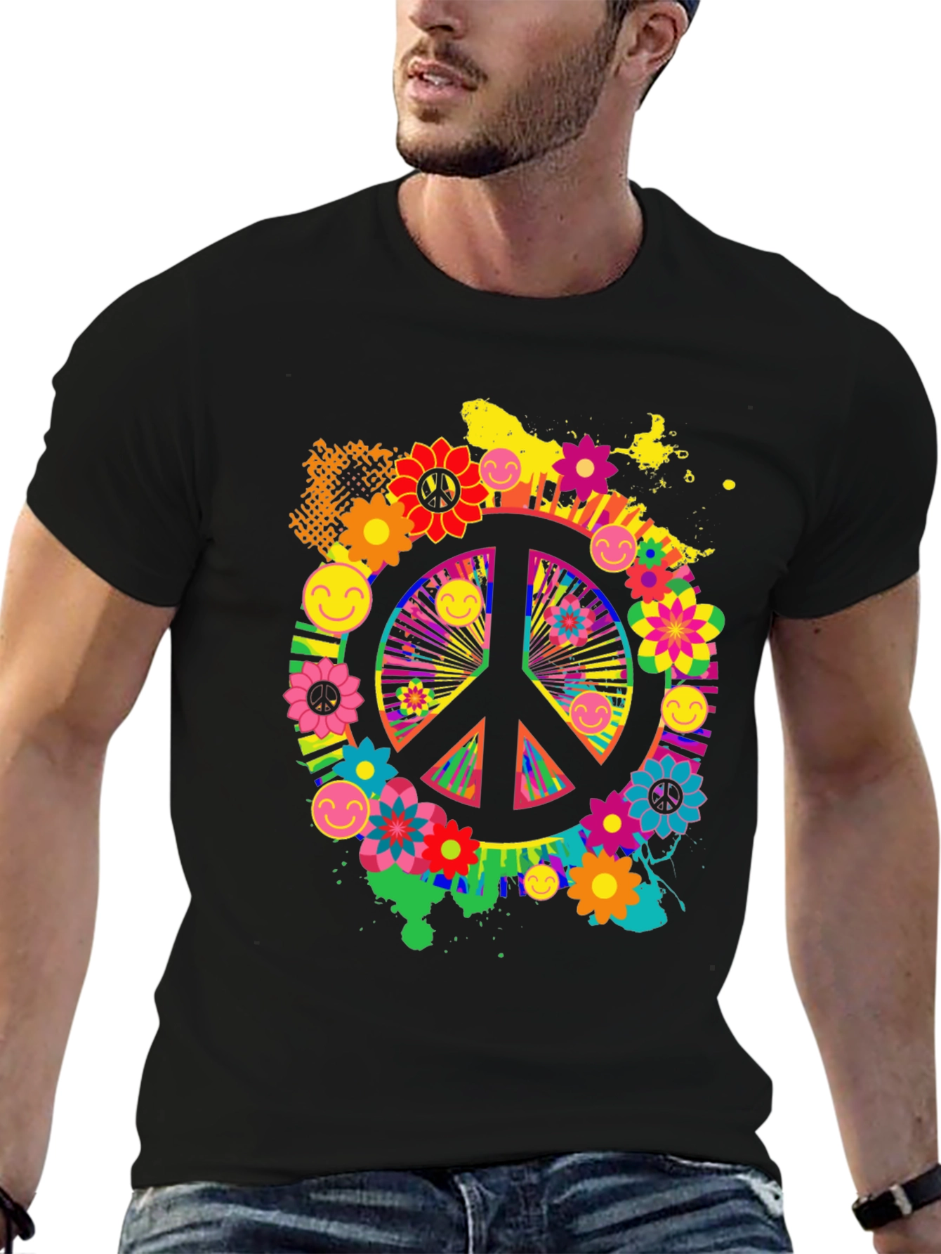 Groovy Peace Sign Graphic Tee - Retro Style