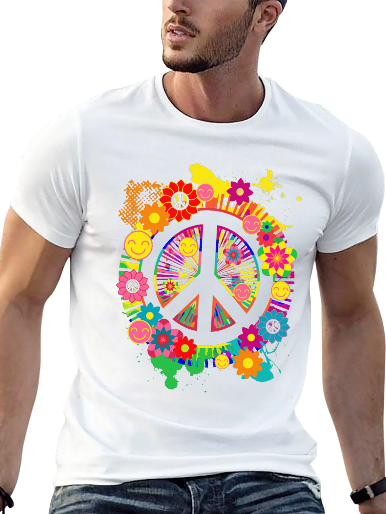 Groovy Peace Sign Graphic Tee - Retro Style