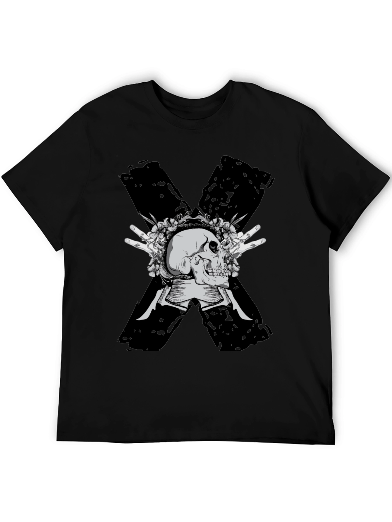 Skull & Flowers Graphic Tee - Bold X Design