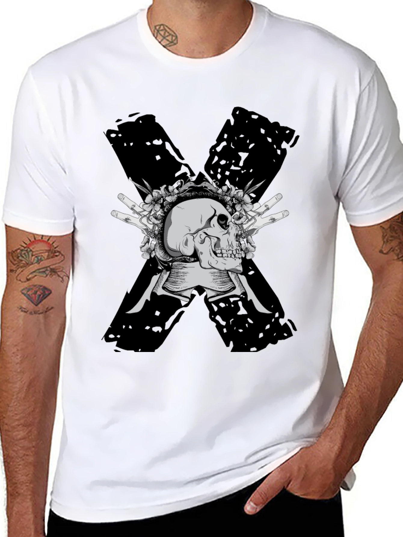 Skull & Flowers Graphic Tee - Bold X Design