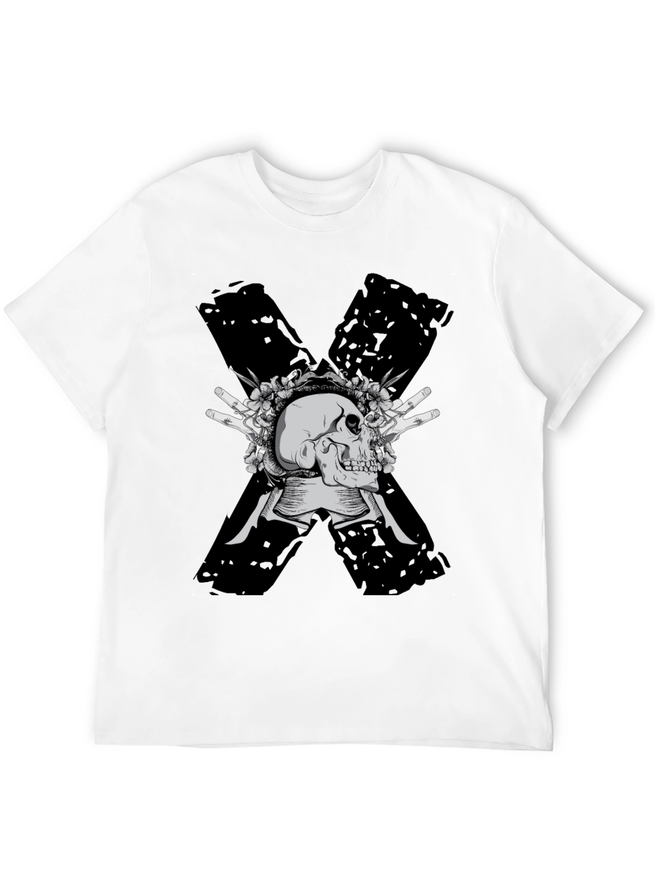 Skull & Flowers Graphic Tee - Bold X Design