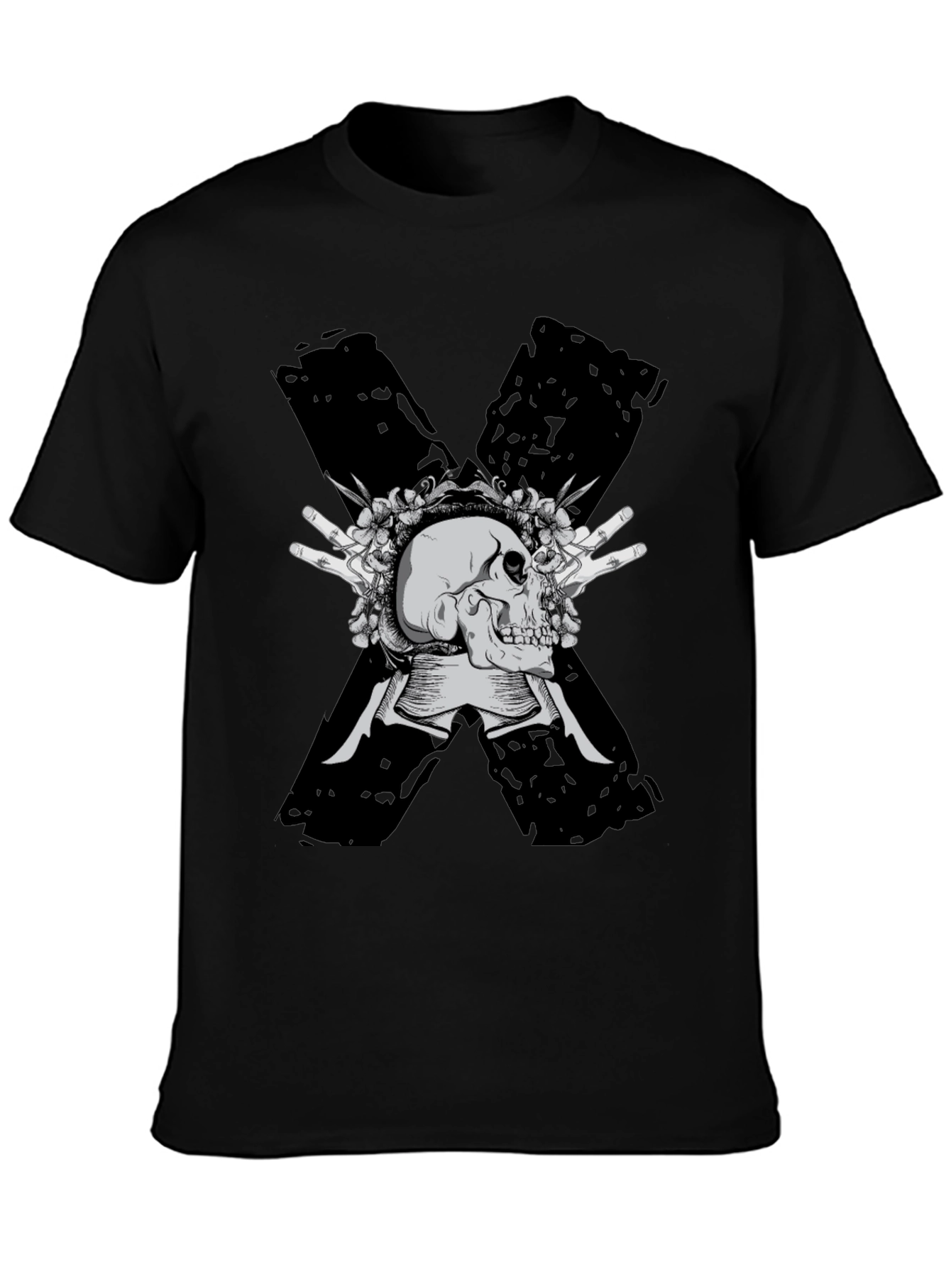 Skull & Flowers Graphic Tee - Bold X Design