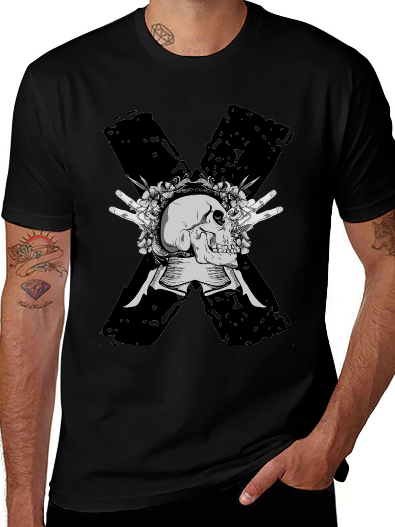 Skull & Flowers Graphic Tee - Bold X Design
