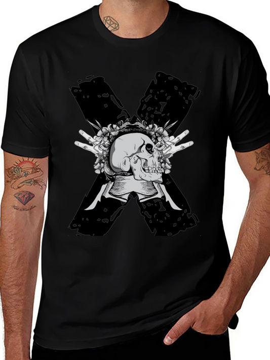 Skull & Flowers Graphic Tee - Bold X Design
