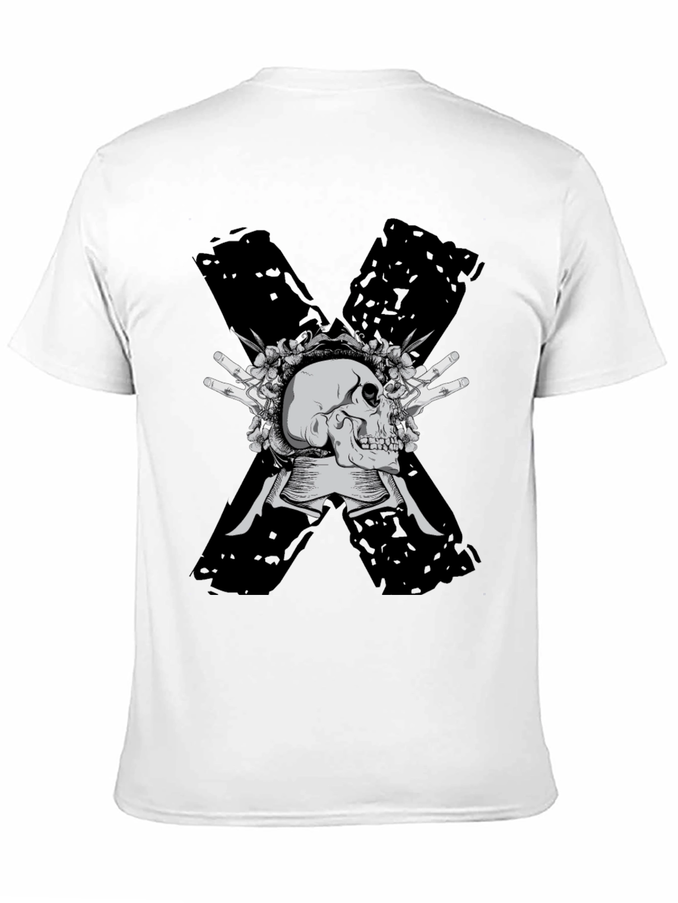 Skull & Flowers Graphic Tee - Bold X Design