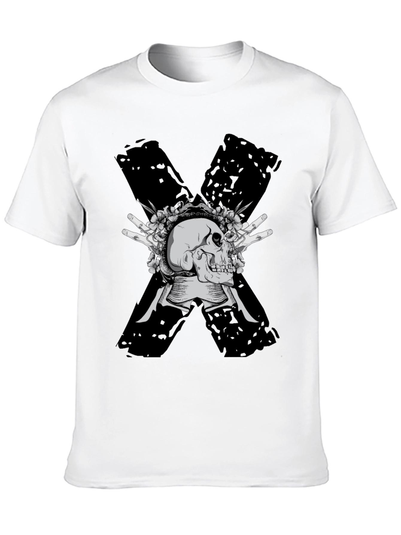 Skull & Flowers Graphic Tee - Bold X Design