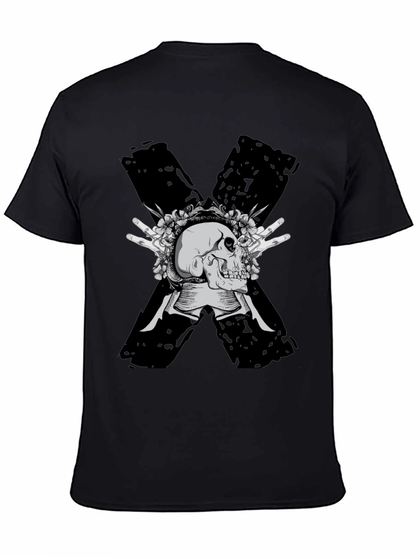 Skull & Flowers Graphic Tee - Bold X Design