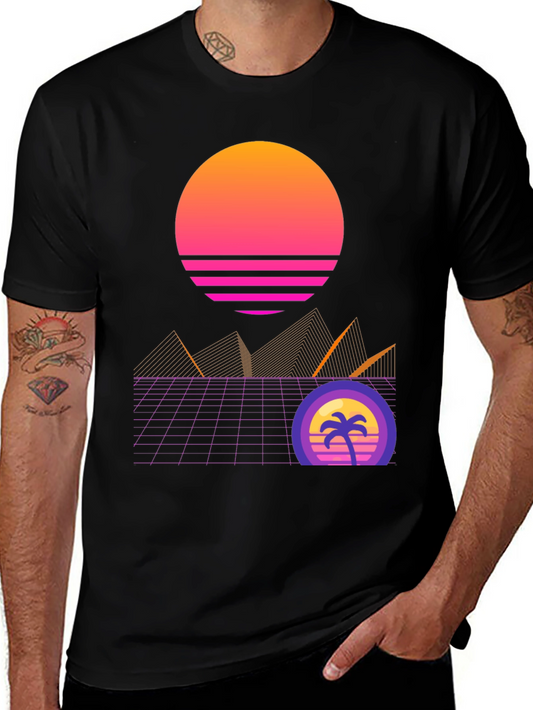 Retro Sunset Graphic T-Shirt - Black
