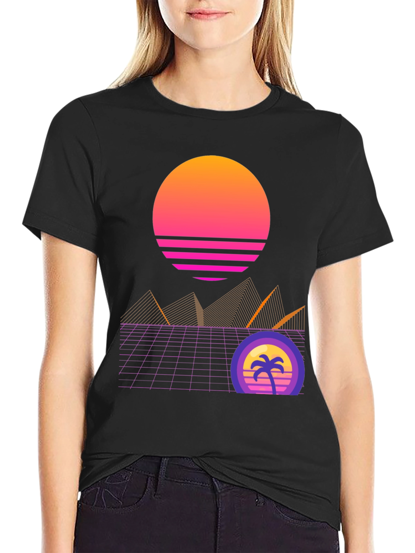 Retro Sunset Graphic T-Shirt - Black