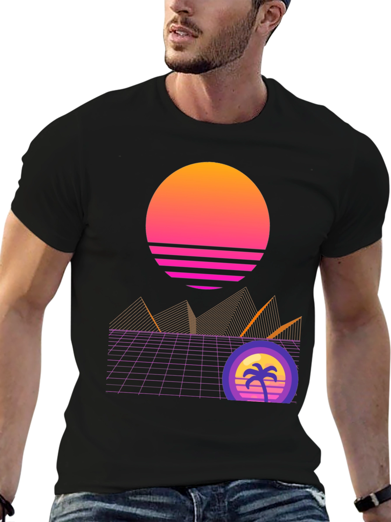 Retro Sunset Graphic T-Shirt - Black