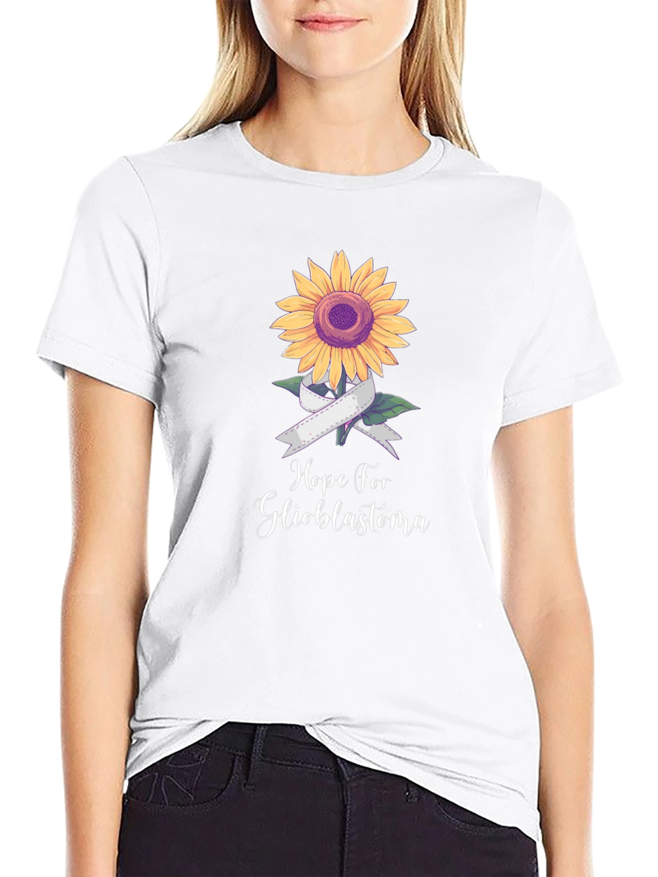 Hope for Glioblastoma Sunflower Ribbon T-Shirt