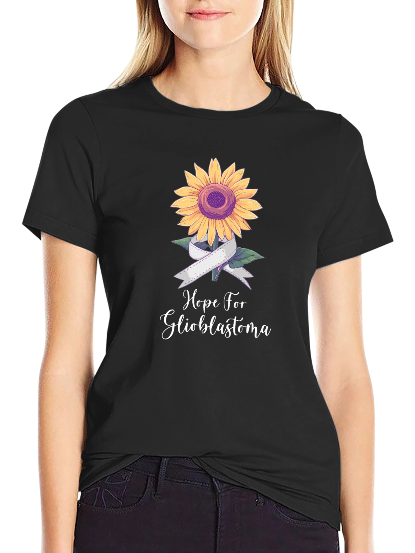 Hope for Glioblastoma Sunflower Ribbon T-Shirt