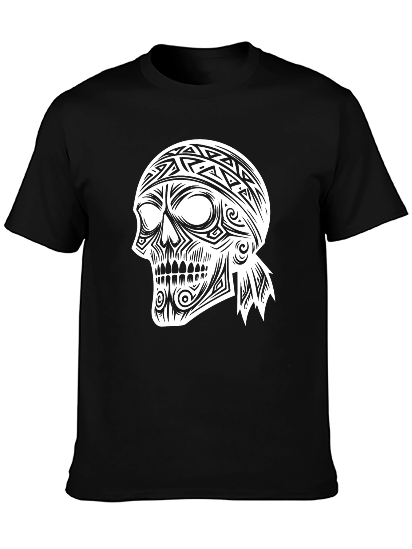 Skull Graphic Tee - Tribal Bandana Design