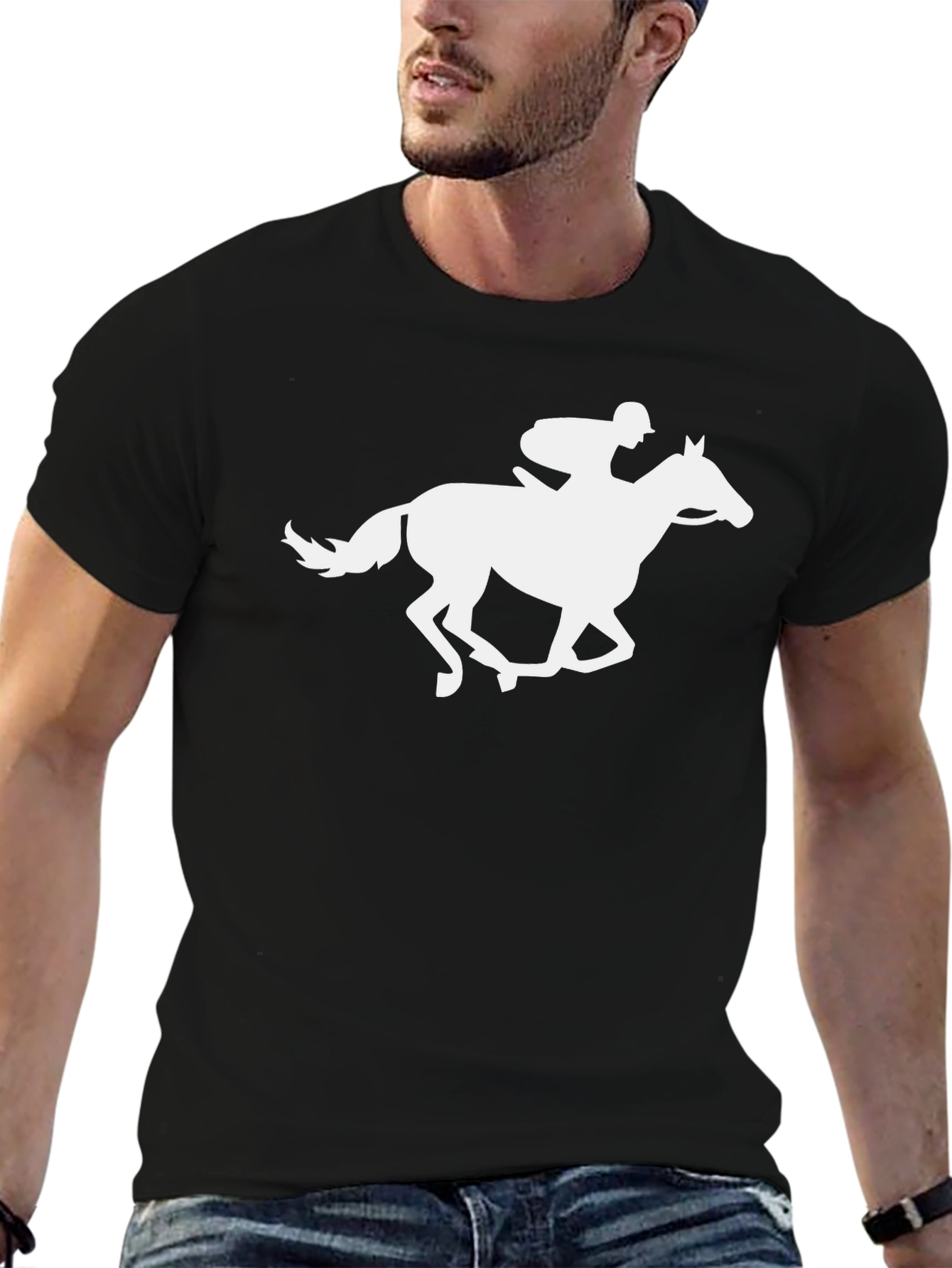 Horse Racing Silhouette Black T-Shirt