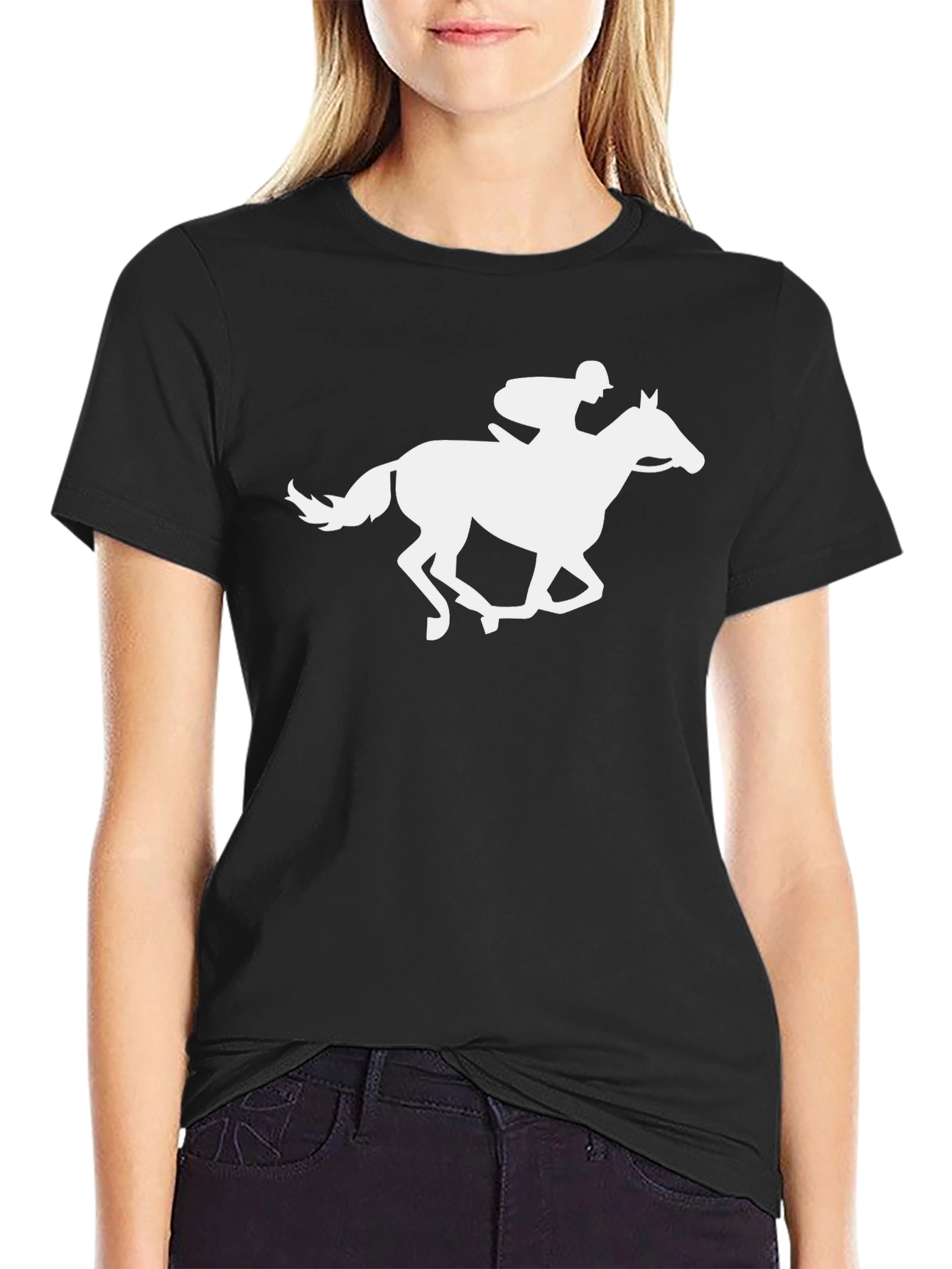 Horse Racing Silhouette Black T-Shirt