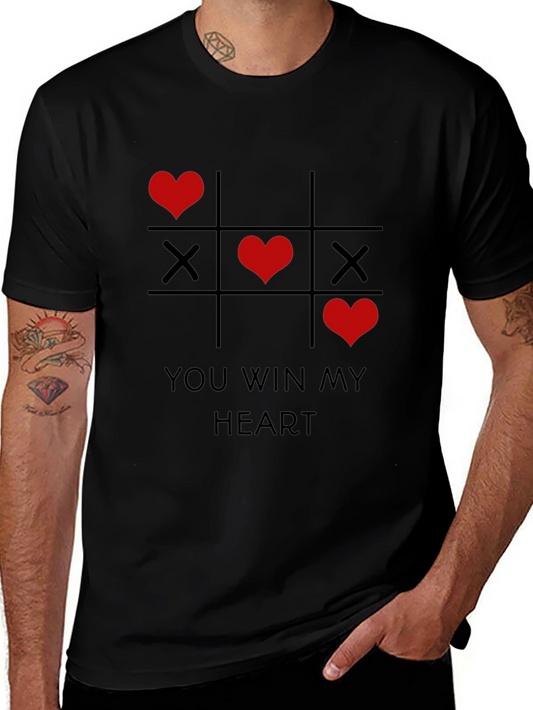 Valentines Day Tic-Tac-Toe You Win My Heart Black Tee