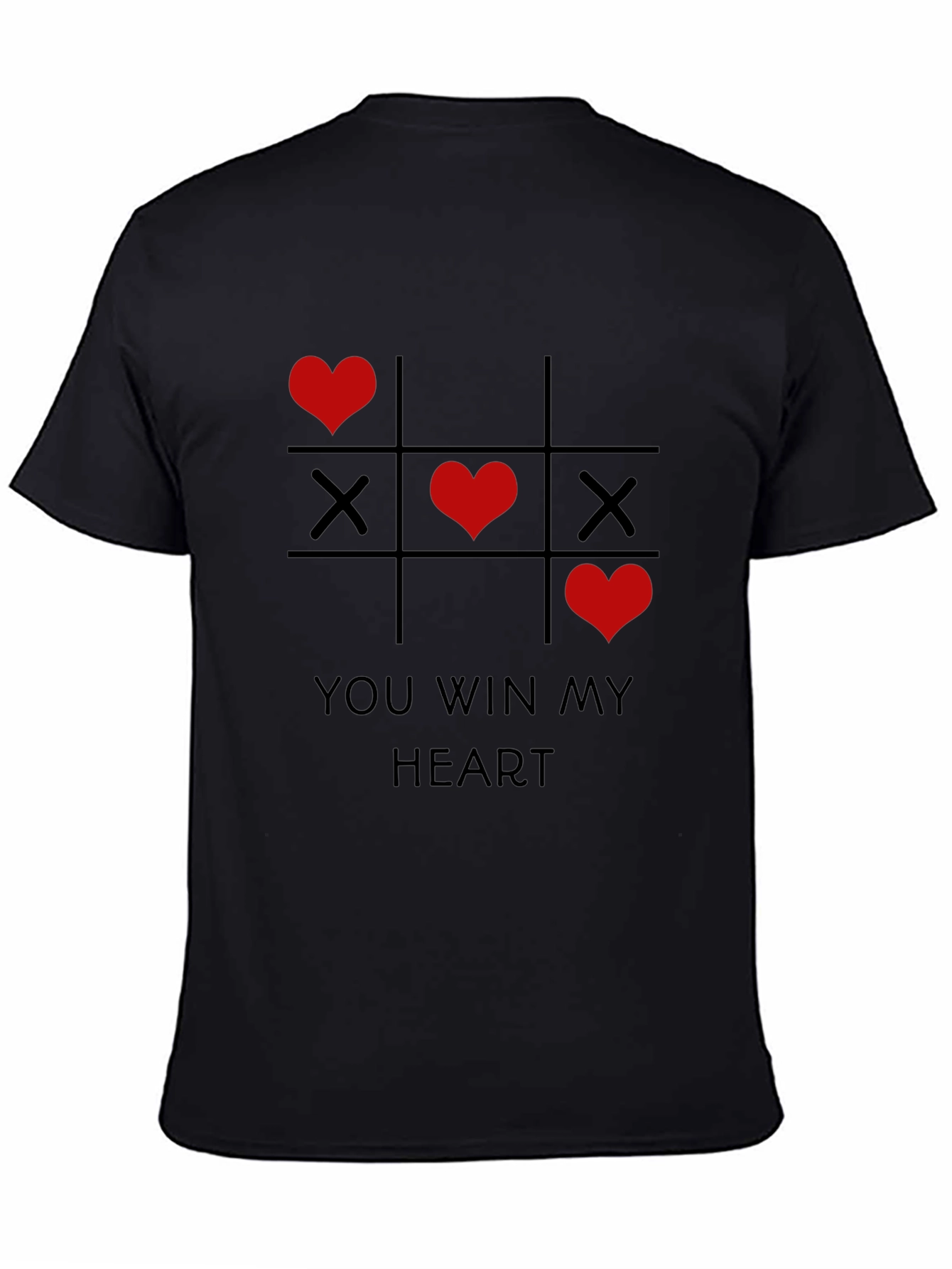 Valentines Day Tic-Tac-Toe You Win My Heart Black Tee