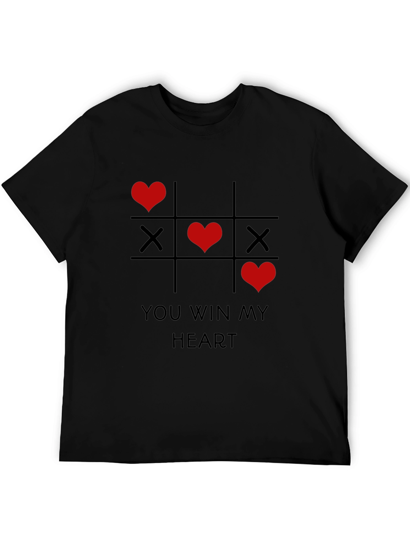 Valentines Day Tic-Tac-Toe You Win My Heart Black Tee