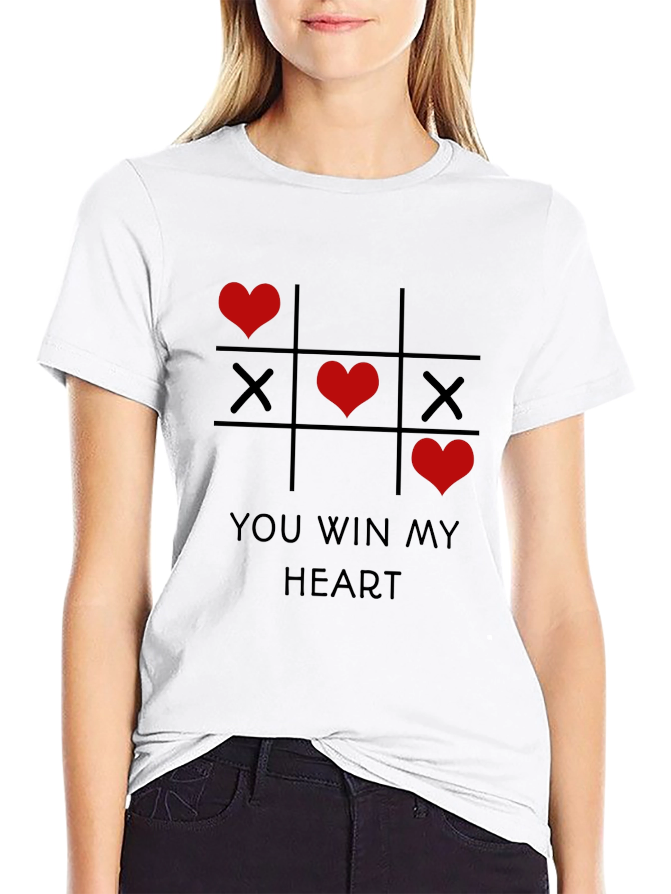 Valentines Day Tic-Tac-Toe You Win My Heart Black Tee
