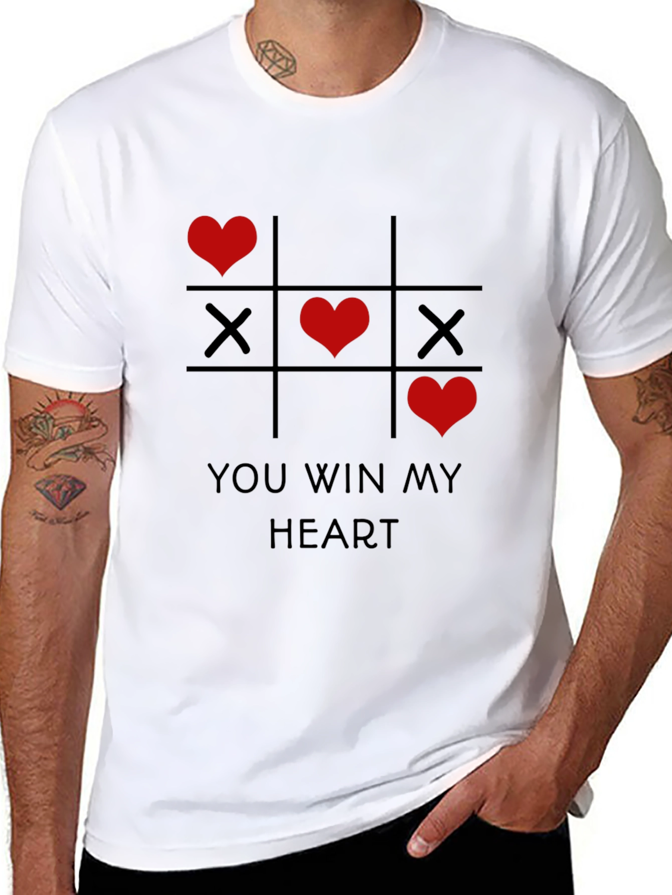 Valentines Day Tic-Tac-Toe You Win My Heart Black Tee