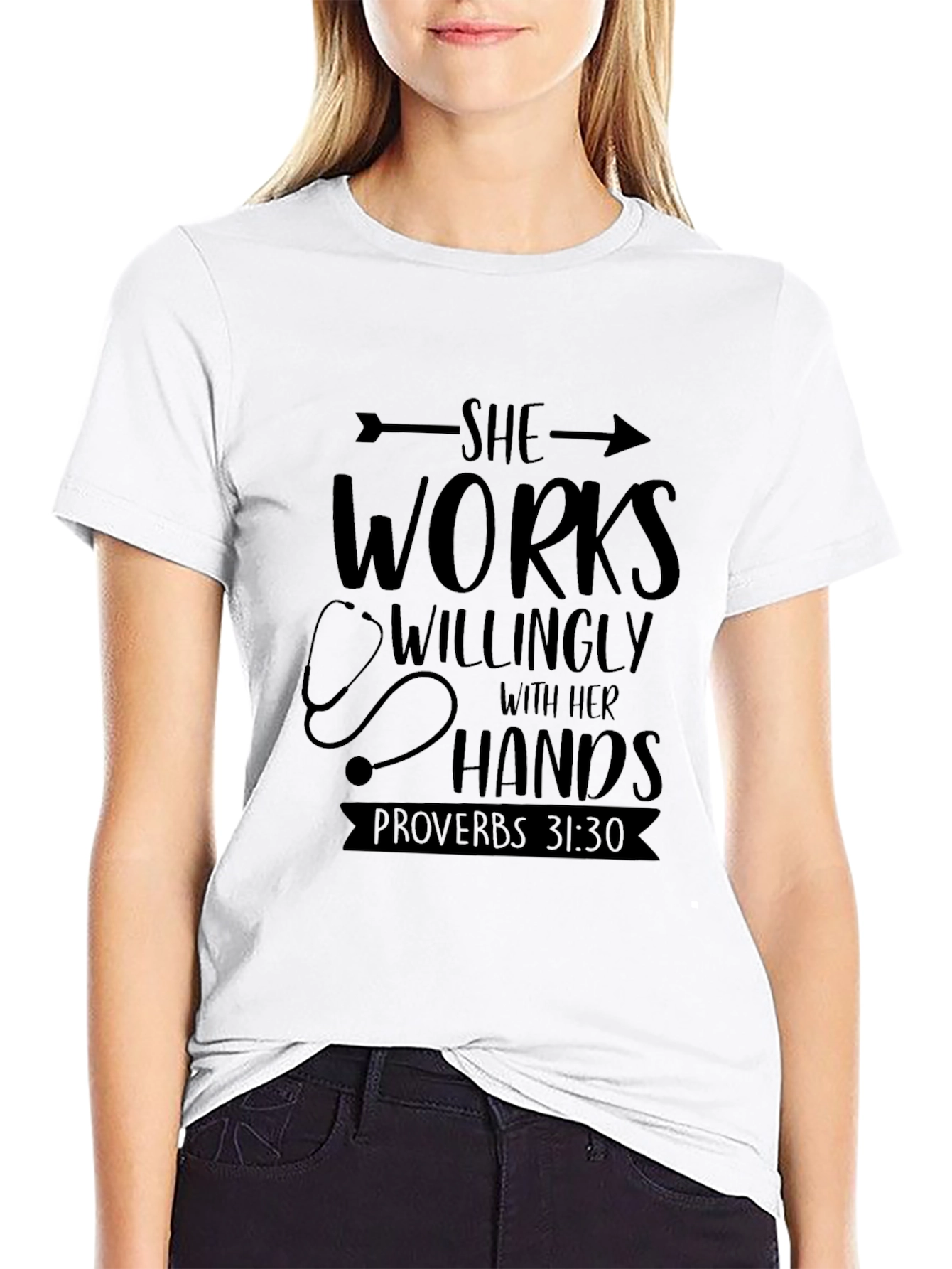 She Works Willingly Black Graphic T-Shirt