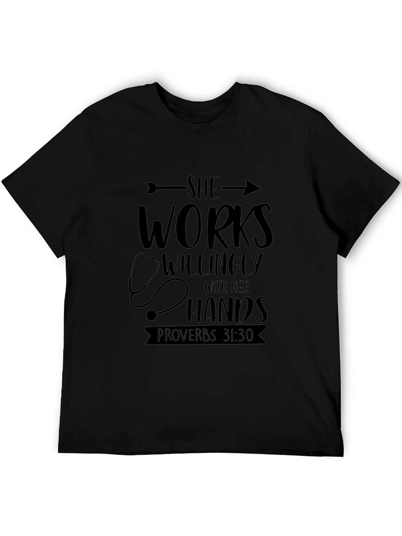 She Works Willingly Black Graphic T-Shirt