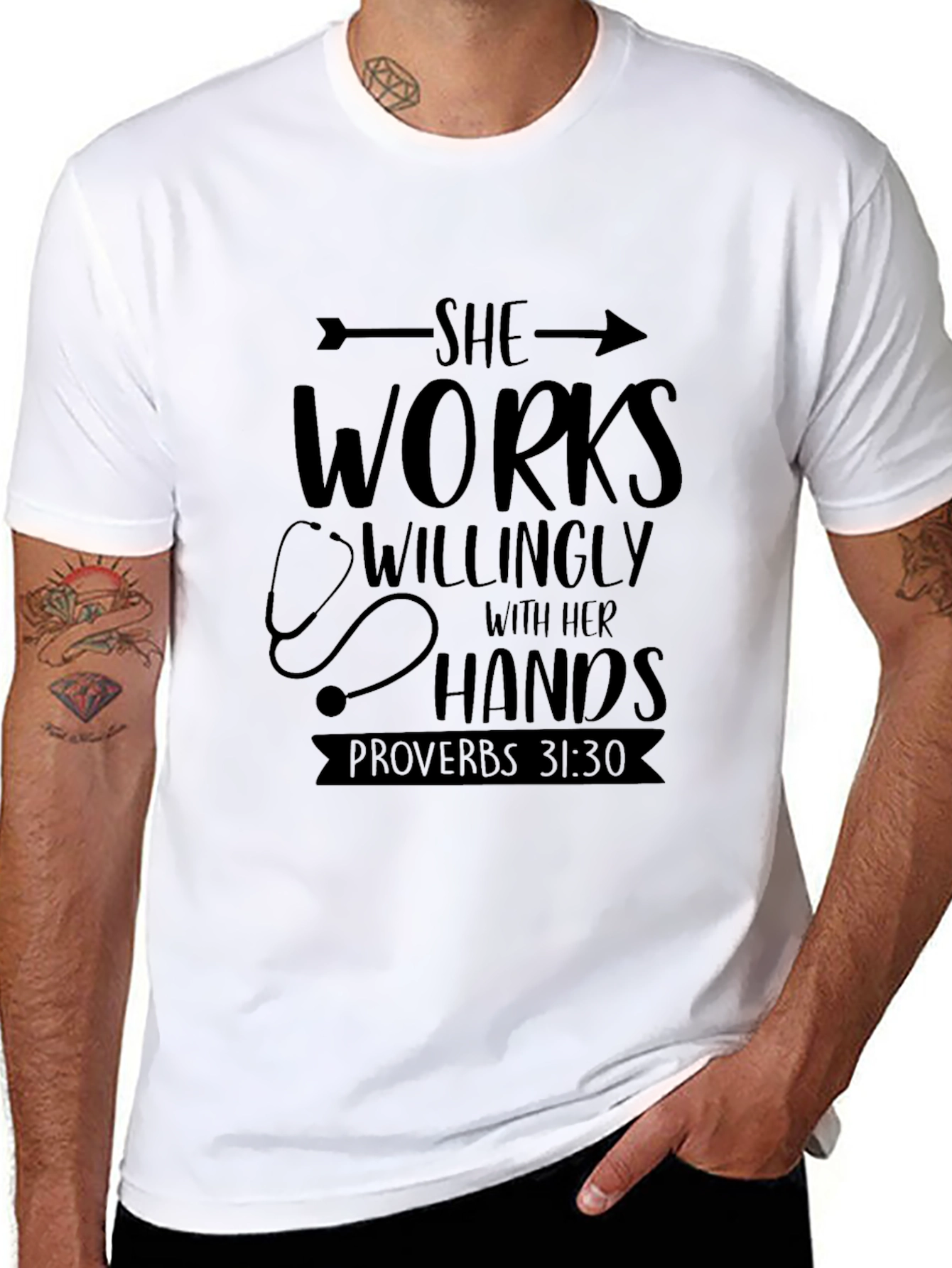 She Works Willingly Black Graphic T-Shirt