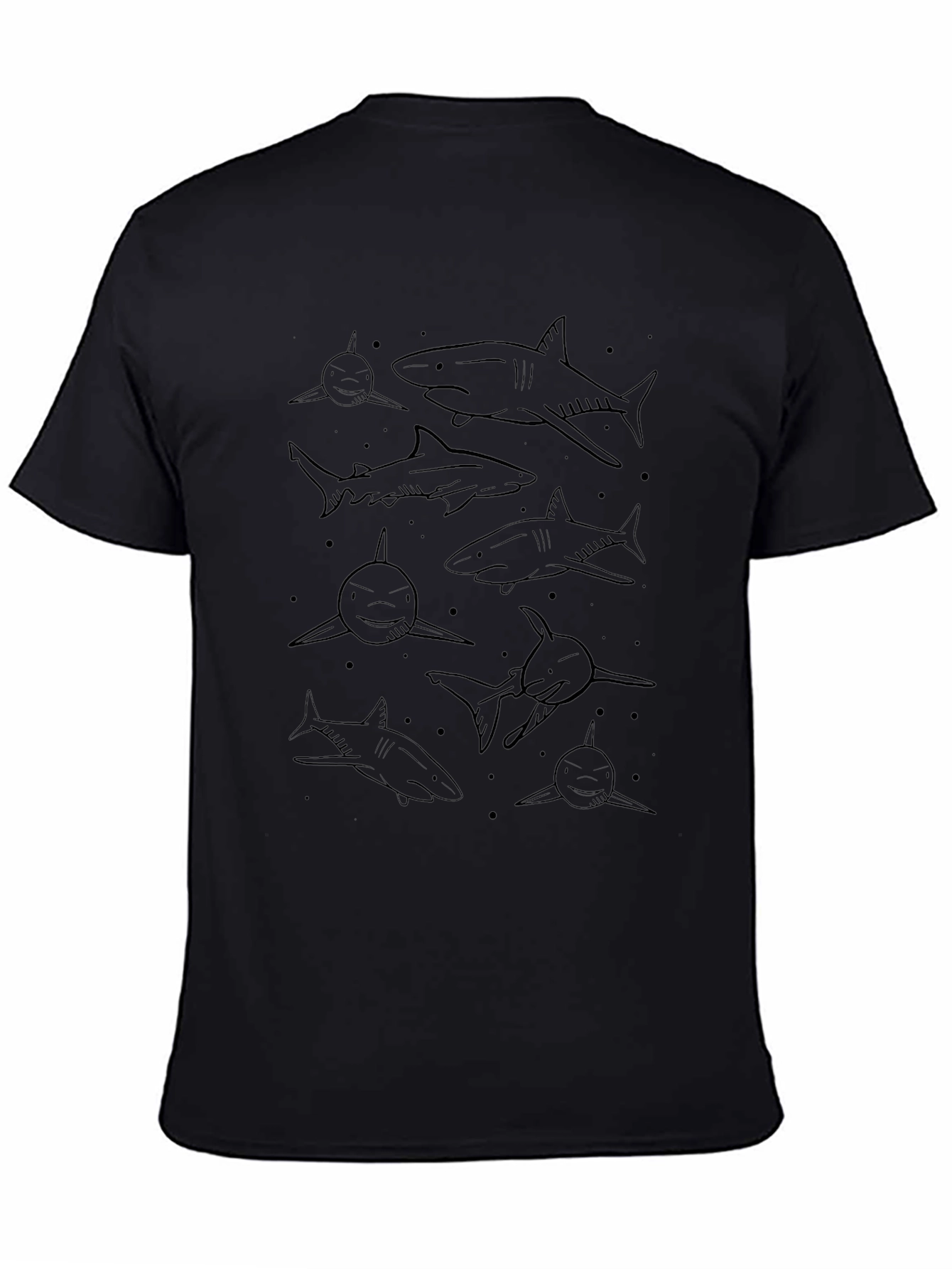 Mens Shark Pattern Black Graphic Tee