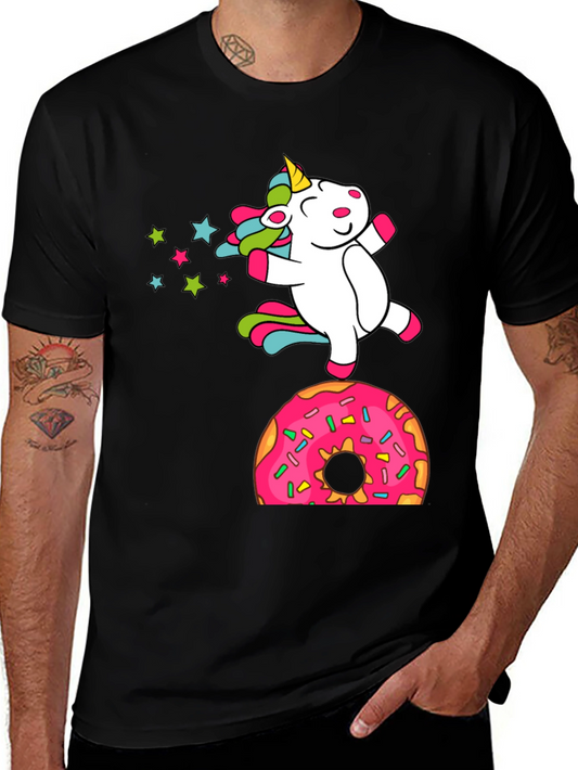 Unicorn Donut Graphic Tee - Black Cotton T-Shirt