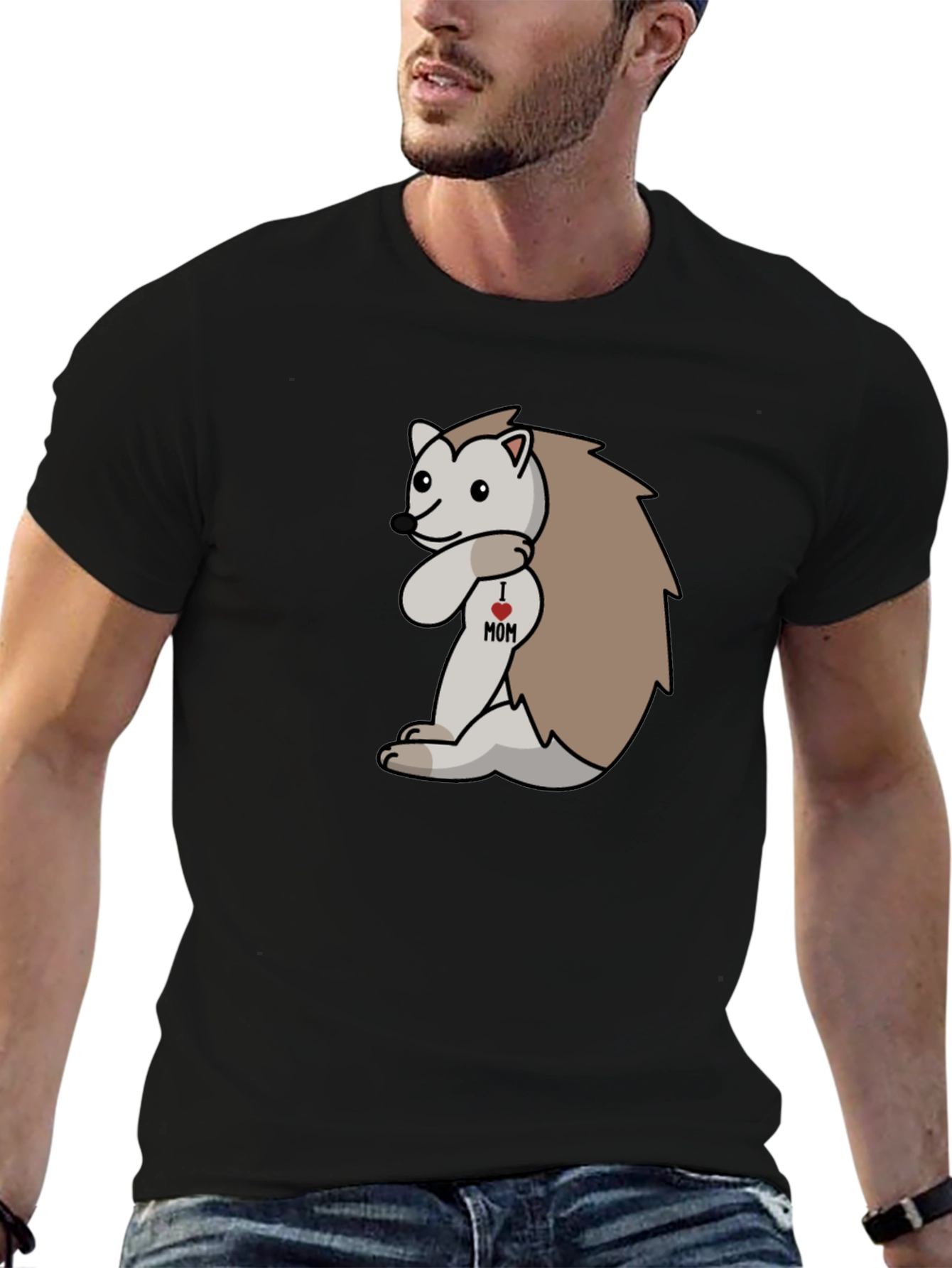 I Heart Mom Hedgehog Black T-Shirt