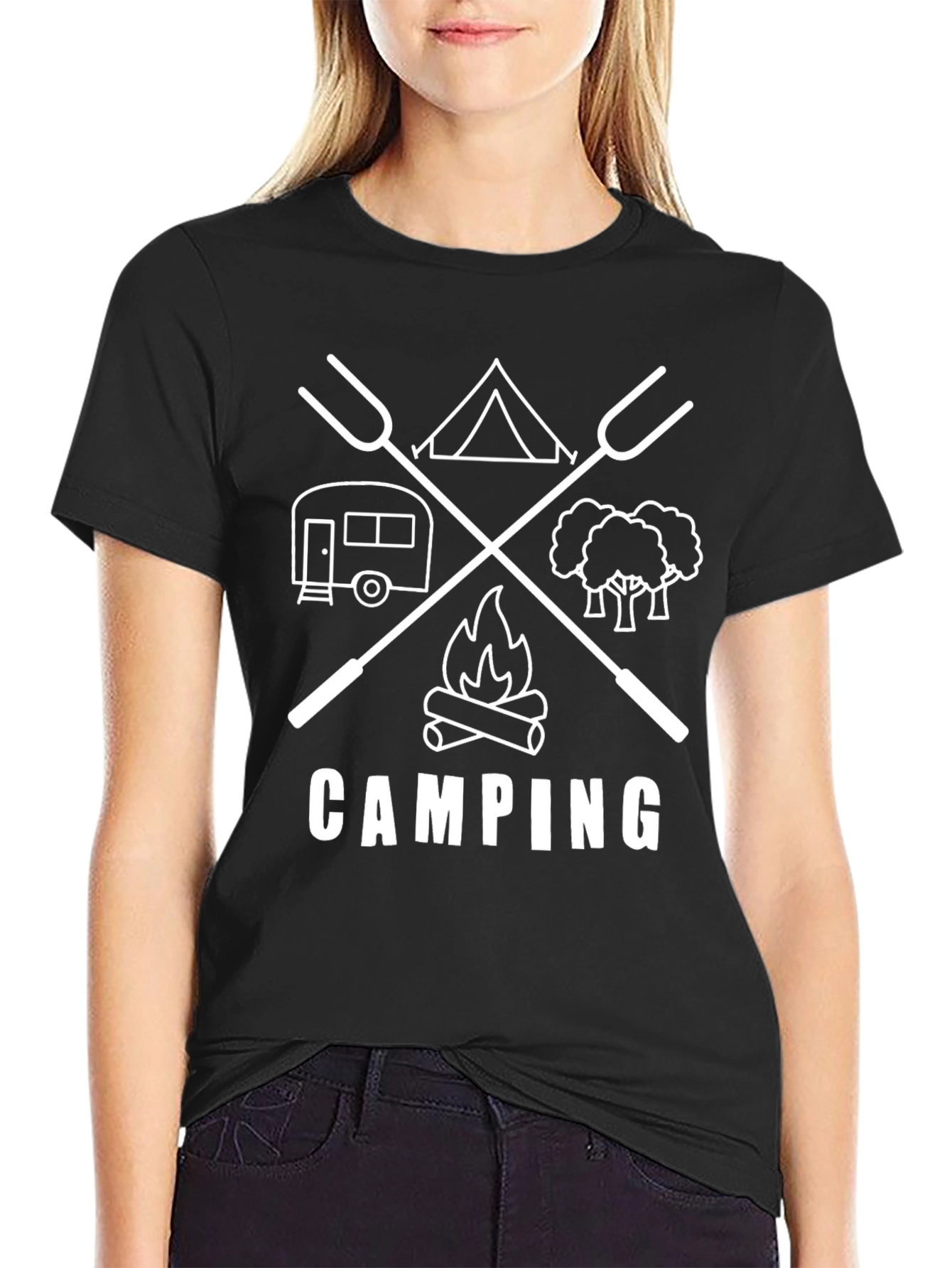 Camping Graphic Tee - Black Cotton T-Shirt