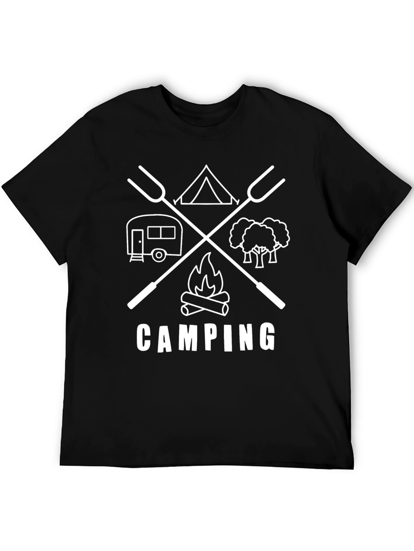 Camping Graphic Tee - Black Cotton T-Shirt