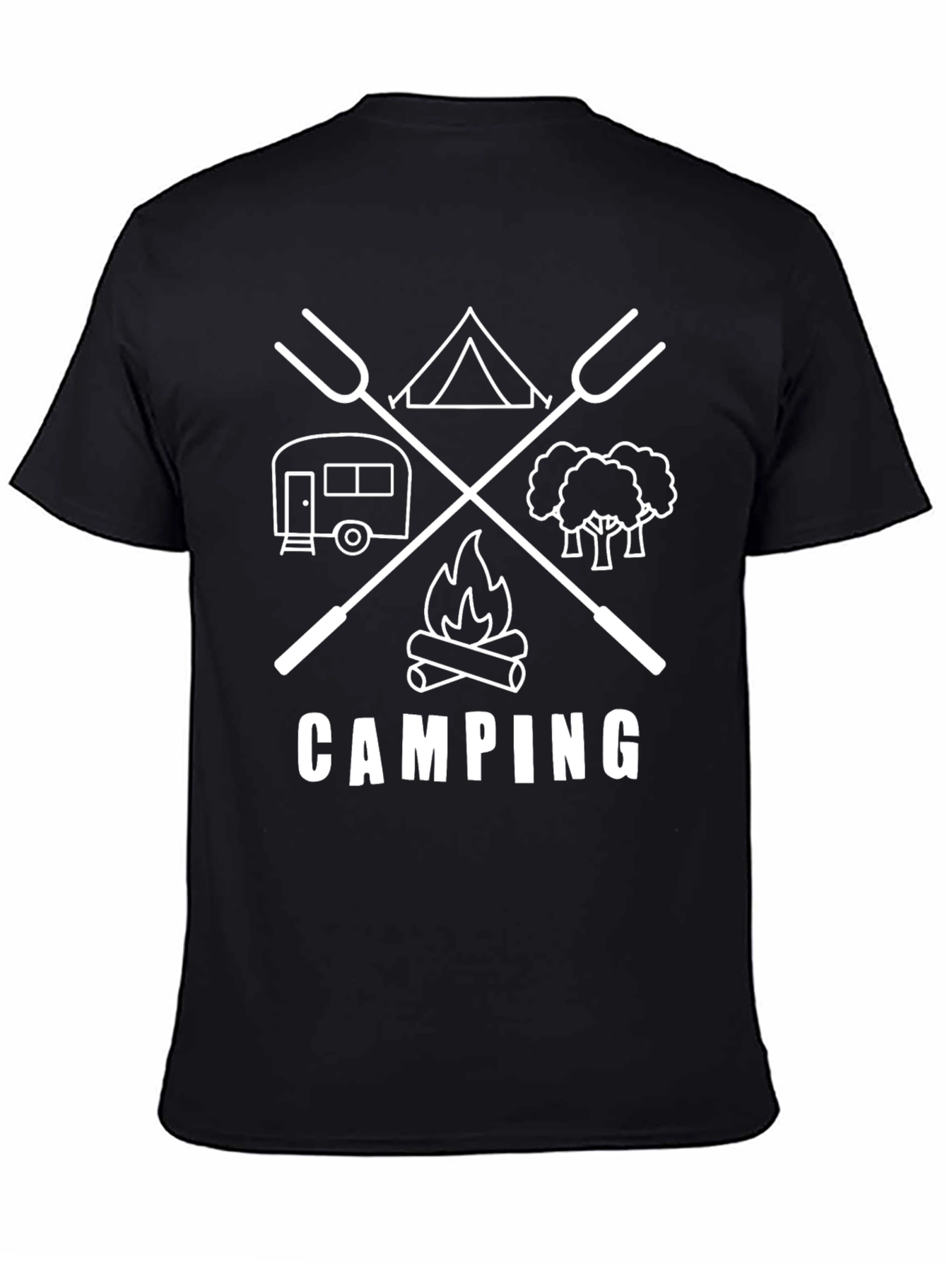 Camping Graphic Tee - Black Cotton T-Shirt